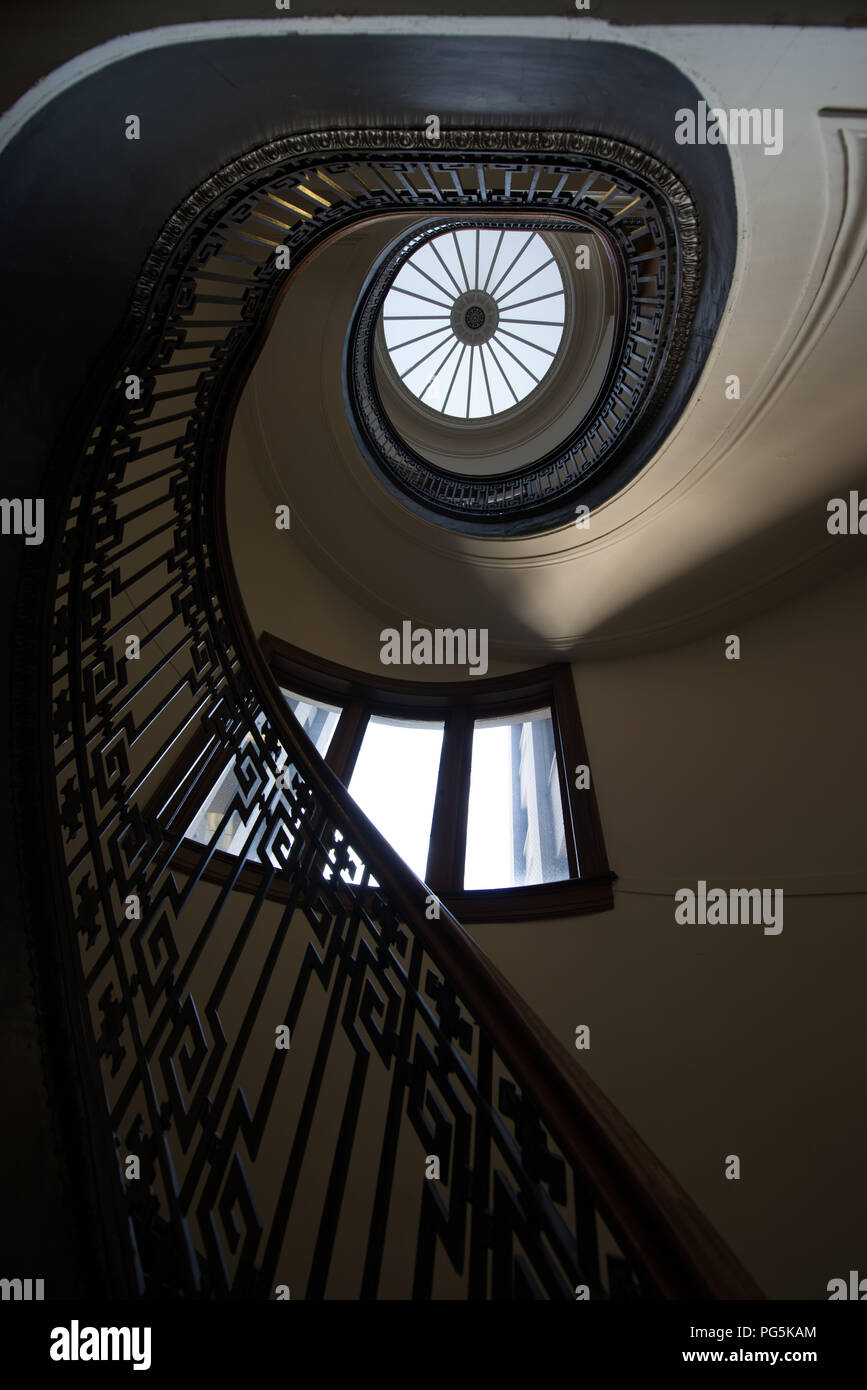 Low angle view of spiral staircase, North Beach, San Francisco, California, USA Stock Photo