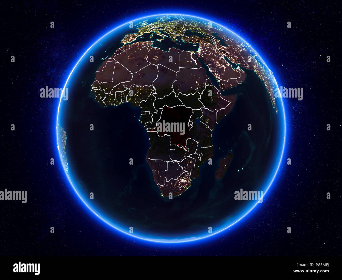 Democratic Republic of Congo highlighted in red on planet Earth at ...
