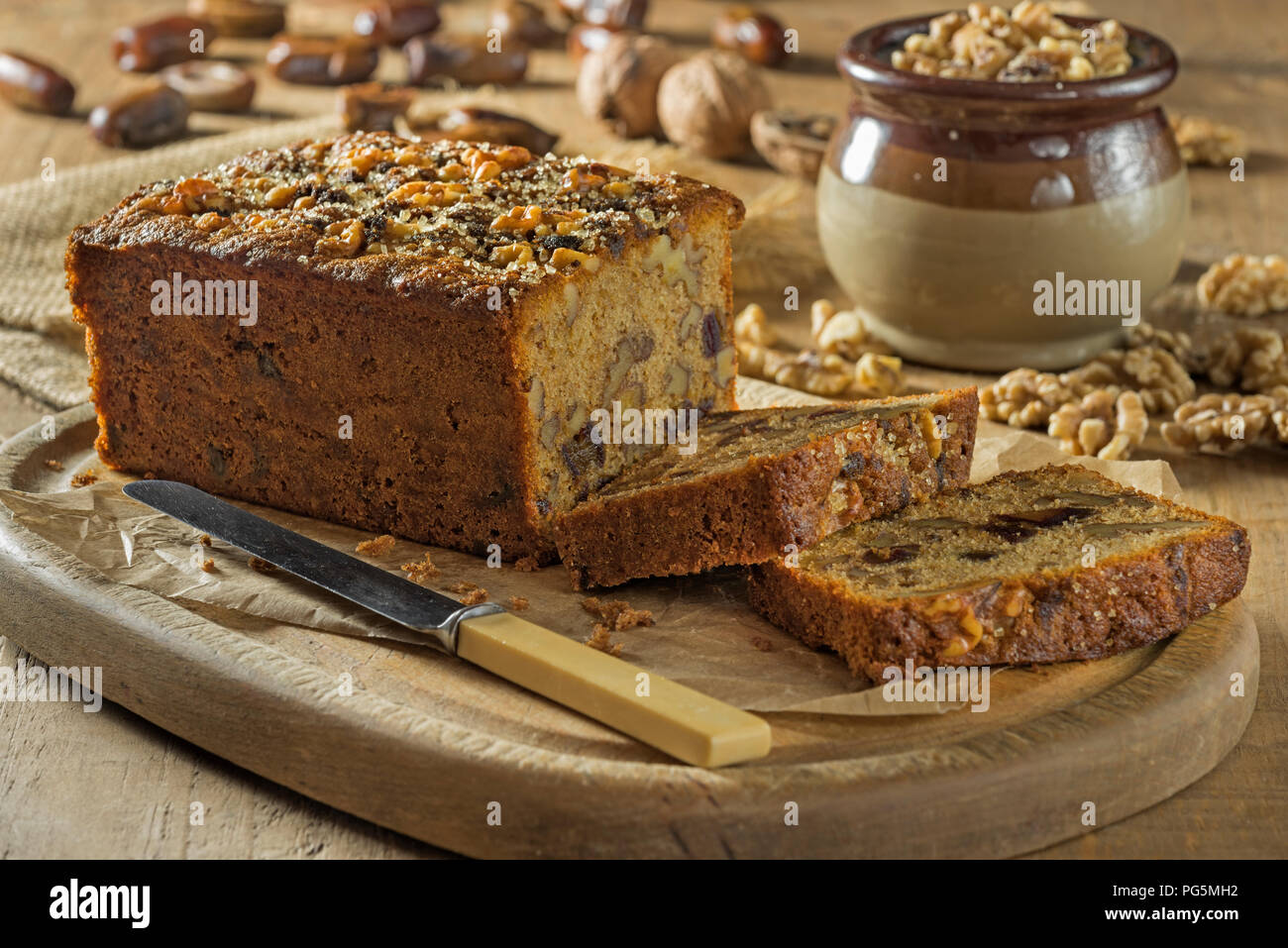Date and walnut loaf. Stock Photo