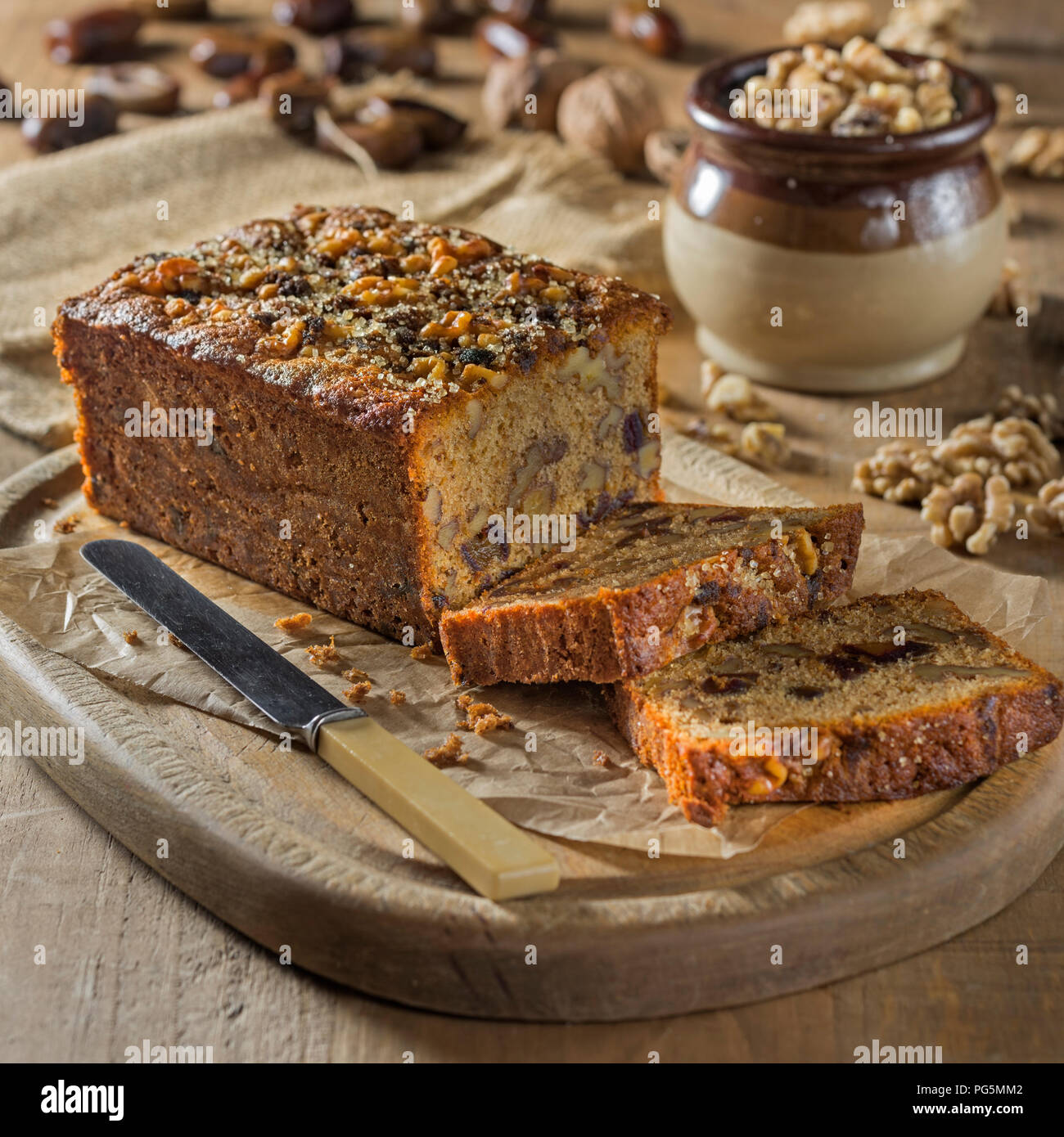 Date and walnut loaf. Stock Photo