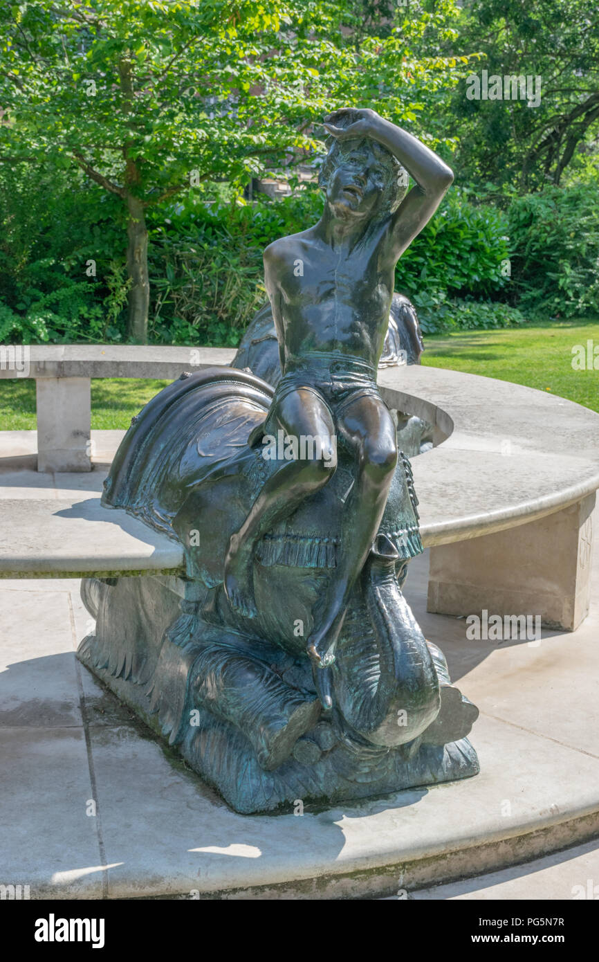 Boy on an elephant statue, Jephson Gardens, Leamington Spa Stock Photo Alamy