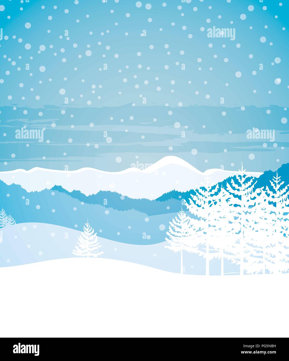 Vector illustration Winter landscape with mountains and trees Stock ...