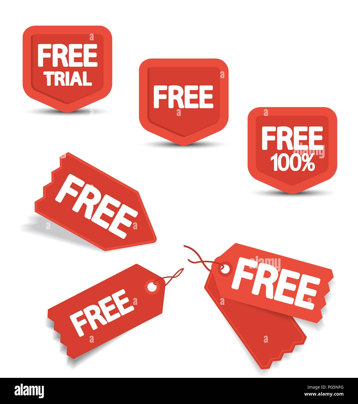 Set of red free tags, buttons and icons for websites Stock Vector