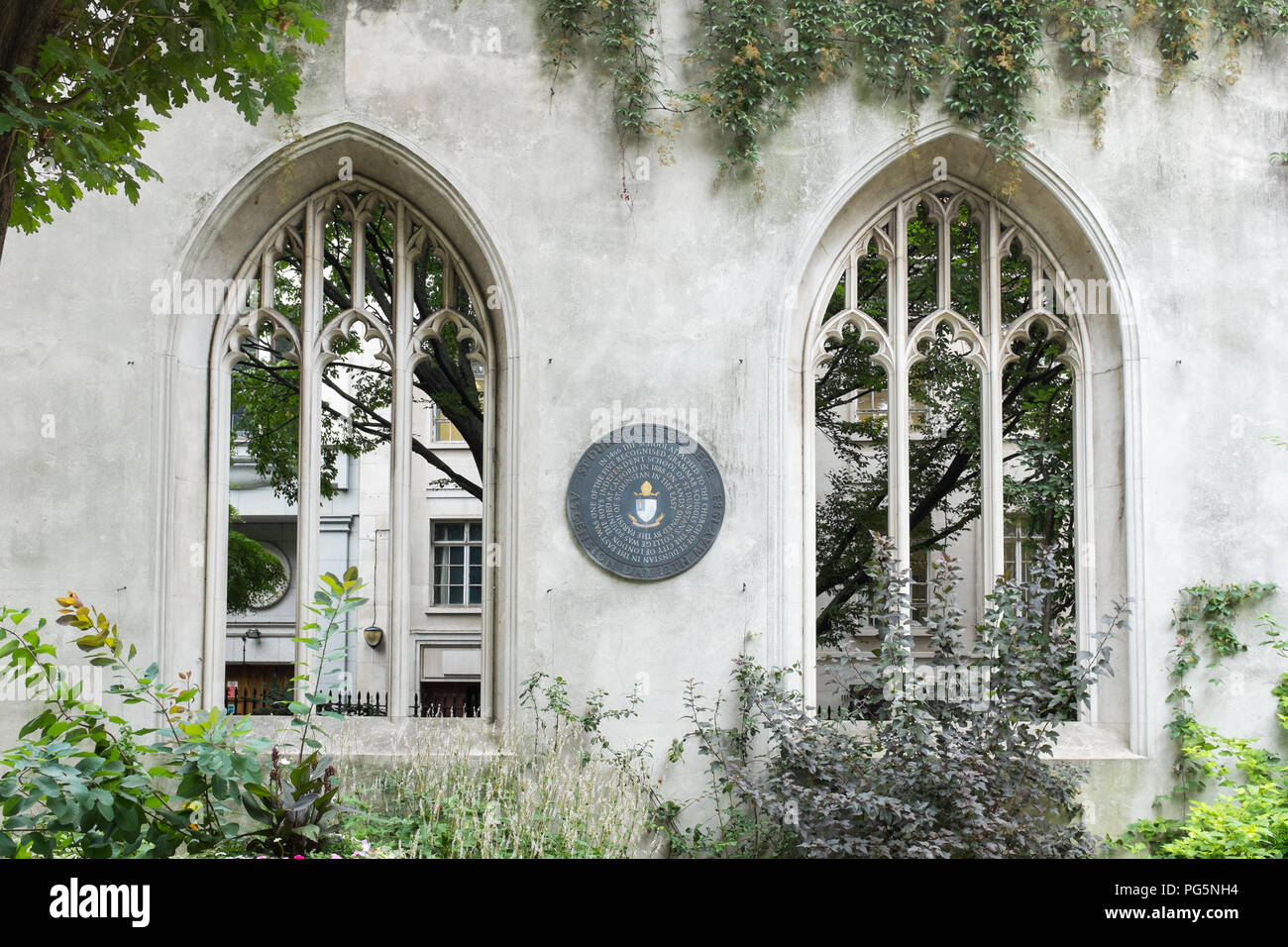 Saint Dunstan in the East Church Garden in the ruins of an old church in the City of London is a peaceful place Stock Photo