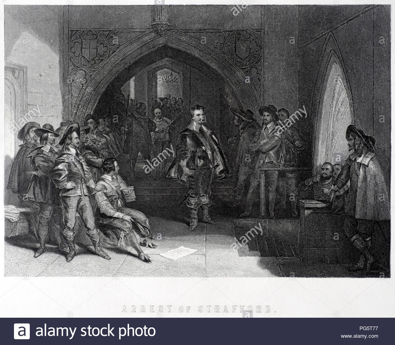 The arrest in 1640 of Thomas Wentworth, 1st Earl of Strafford, illustration from the 1800s Stock Photo