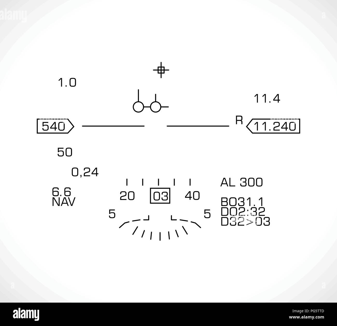 HUD display - jet fighter flight nawigation system Stock Vector