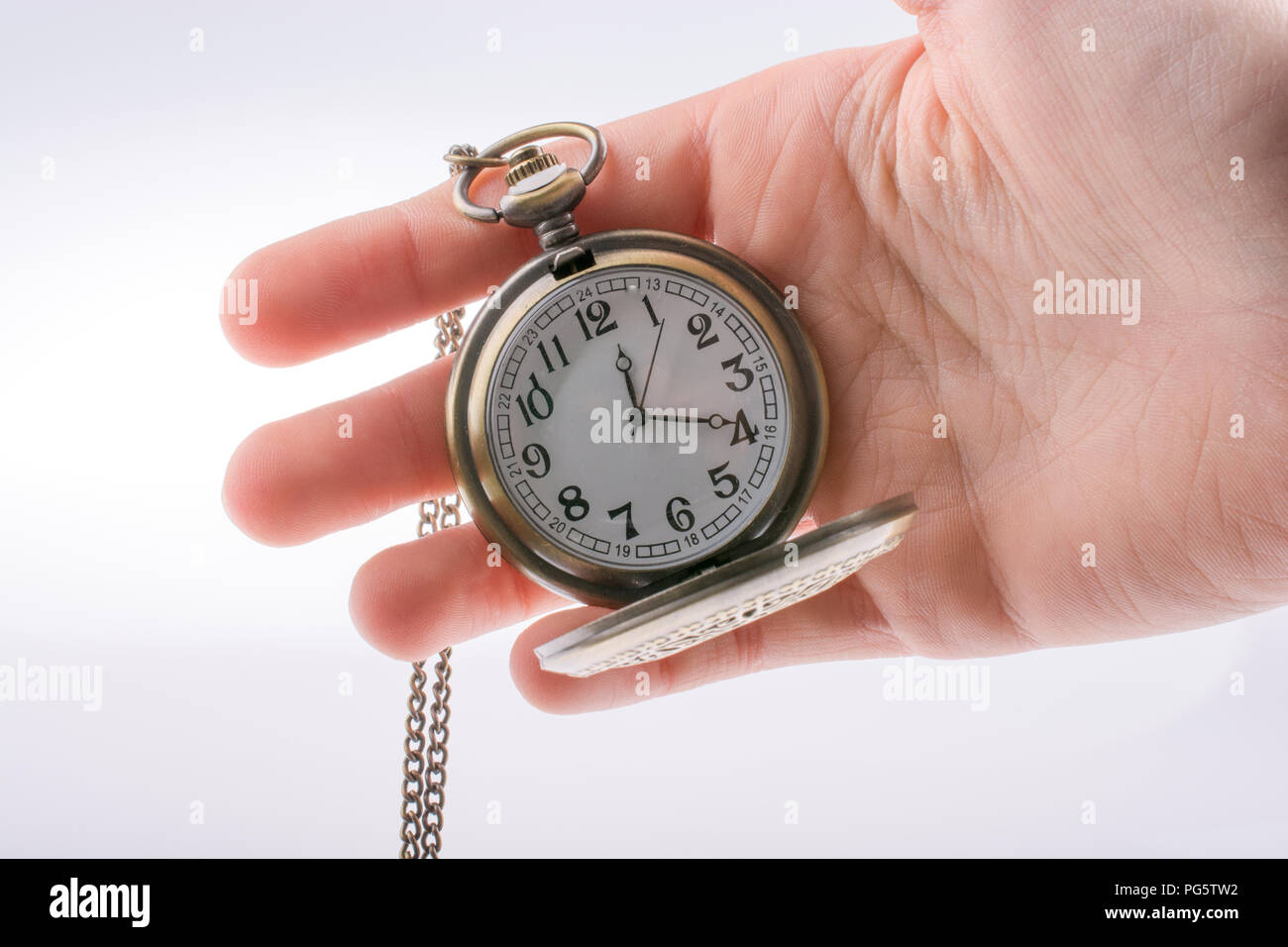 Hand Holding A Retro Styled Pocket Watch In Hand Stock Photo - Alamy