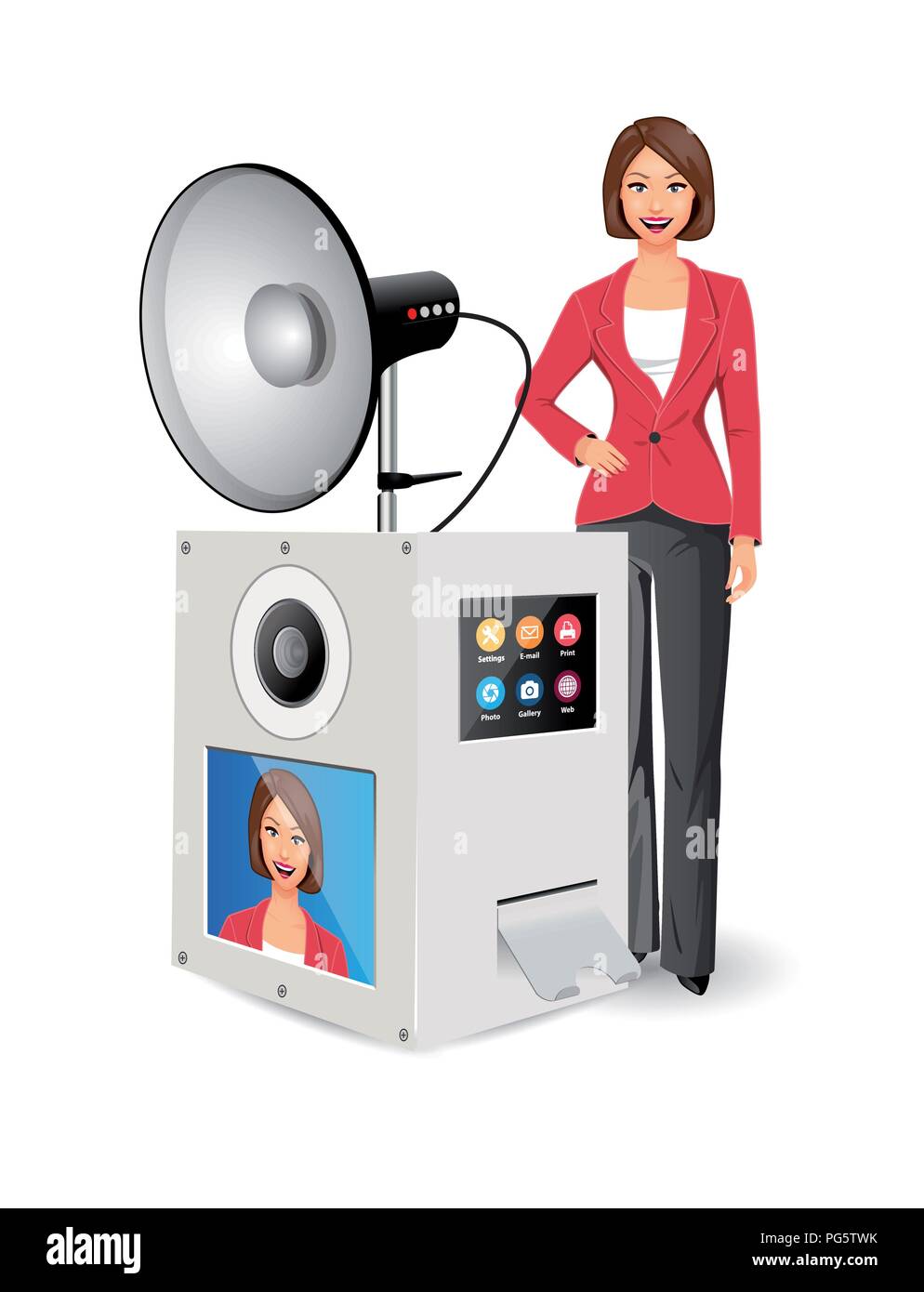 Photobox concept - photo camera with flashlamp - selfie maker Stock Vector