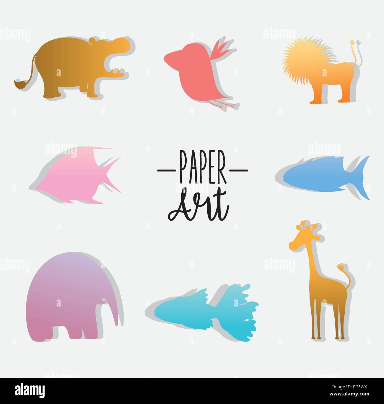 Set of paper art icons Stock Vector