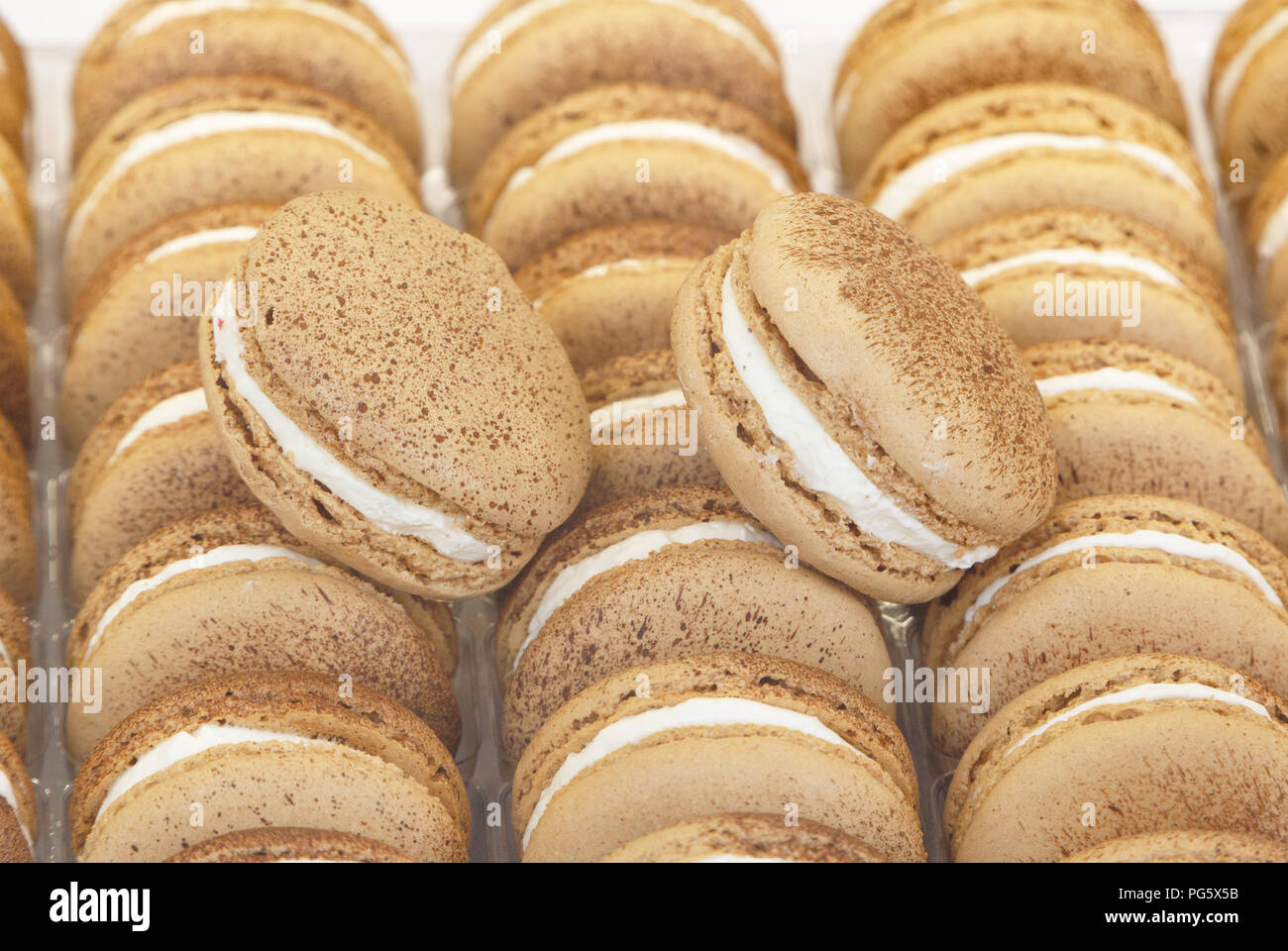 close up of macaroons in box Stock Photo