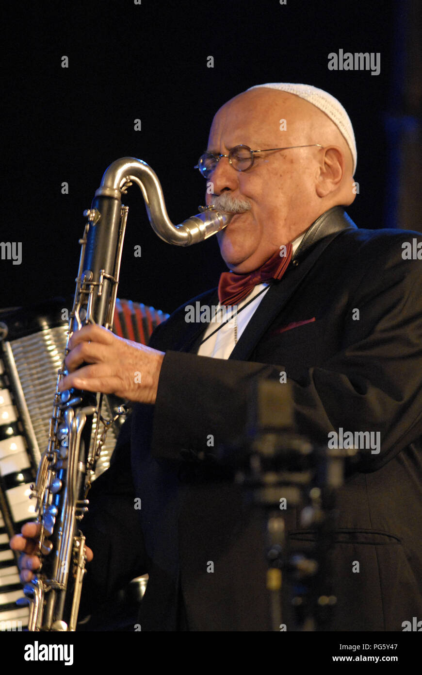 Berlin, DEU, 17.09.2011: Portrait Giora Feidman (Argentina / Germany, born  25 March 1936 in Buenos Aires) and clarinetist Instrumental Soloist of  klezmer music, on his 65th anniversary concert Stage and 75th anniversary