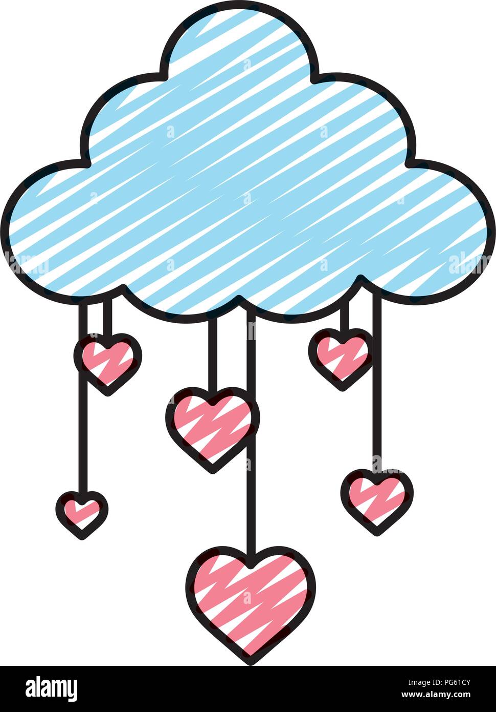 doodle nature fluffy cloud and hanging hearts Stock Vector Image & Art ...