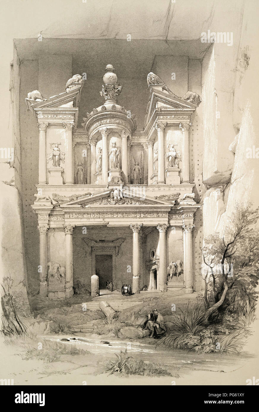 Petra. After a work by Scottish artist David Roberts, 1796-1864 and Belgian lithographer Louis Haghe, 1806-1885. Stock Photo