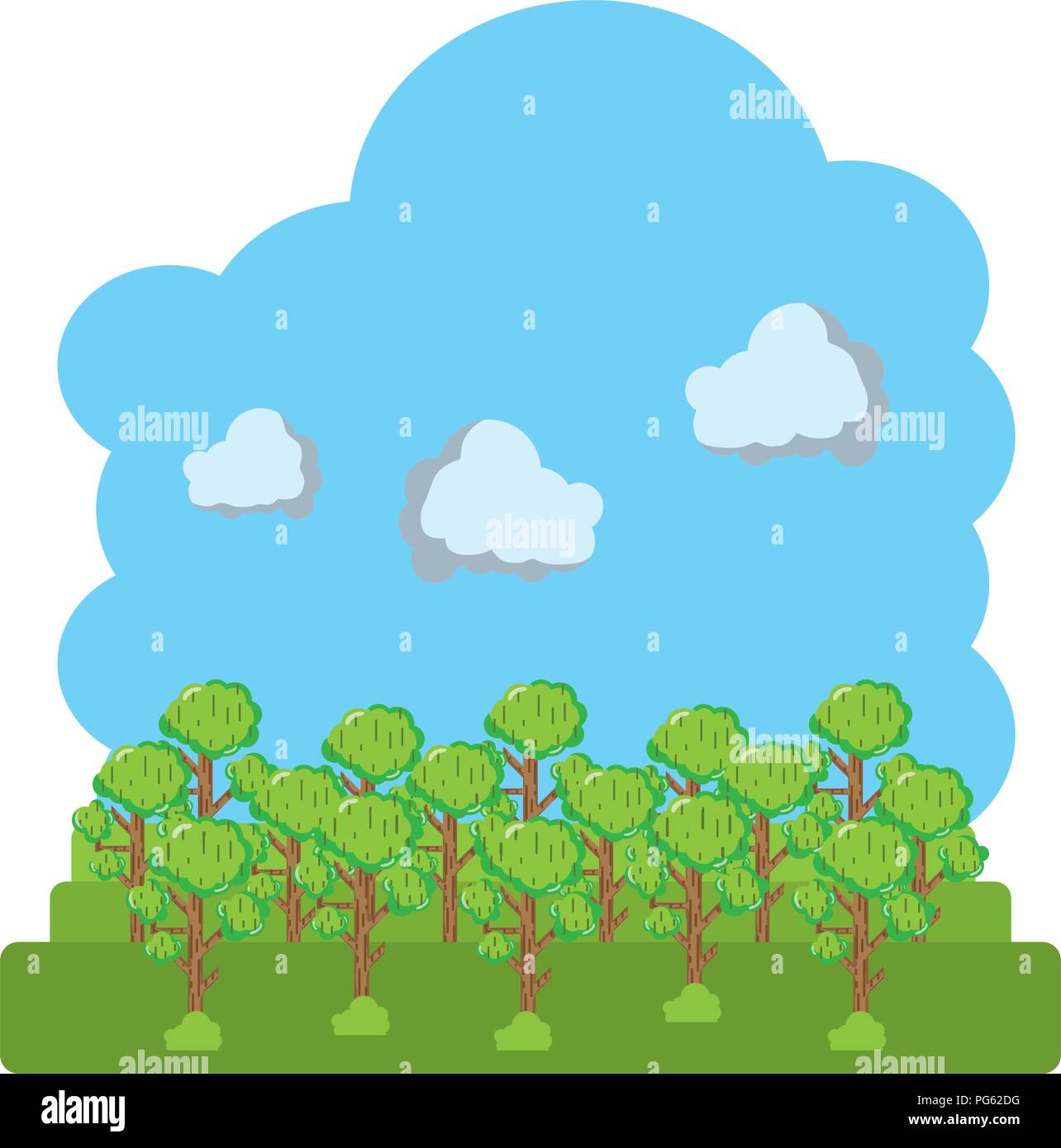 fluffy clouds and nature trees landscape Stock Vector Image & Art - Alamy
