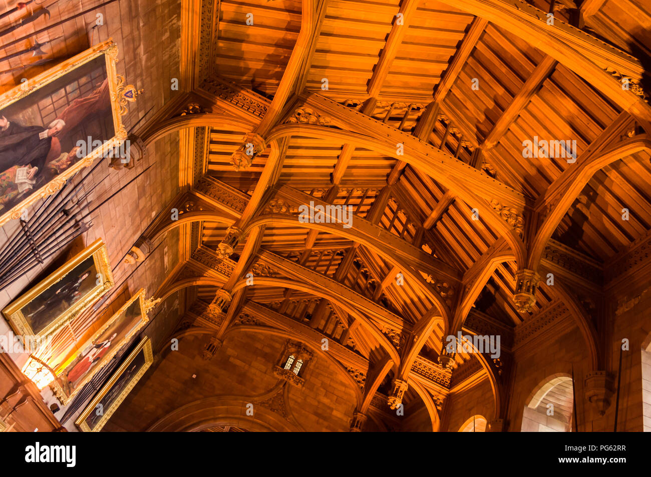 The King's Hall, Victorian era and built from teak wood in Bamburgh Castle, Northumberland, England, UK Stock Photo