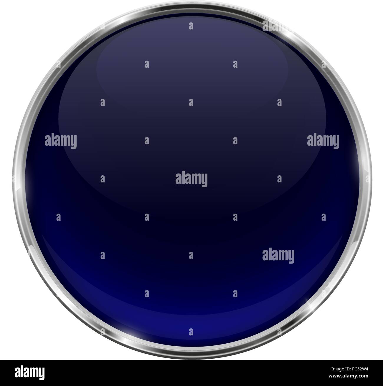 Glass blue shiny 3d button with metal frame Stock Vector