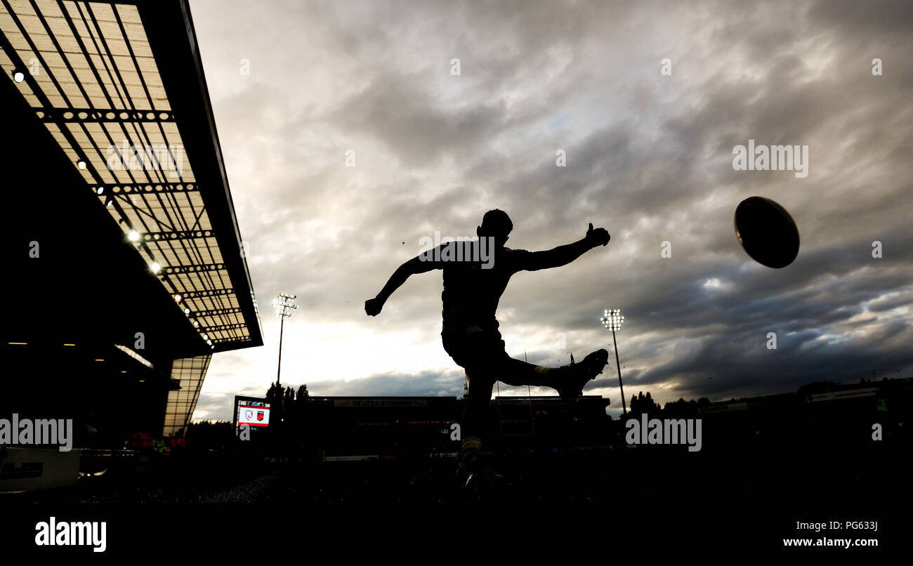 Gloucester's Owen Williams warms up before the pre-season friendly match at Kingsholm Stadium, Gloucester. Stock Photo
