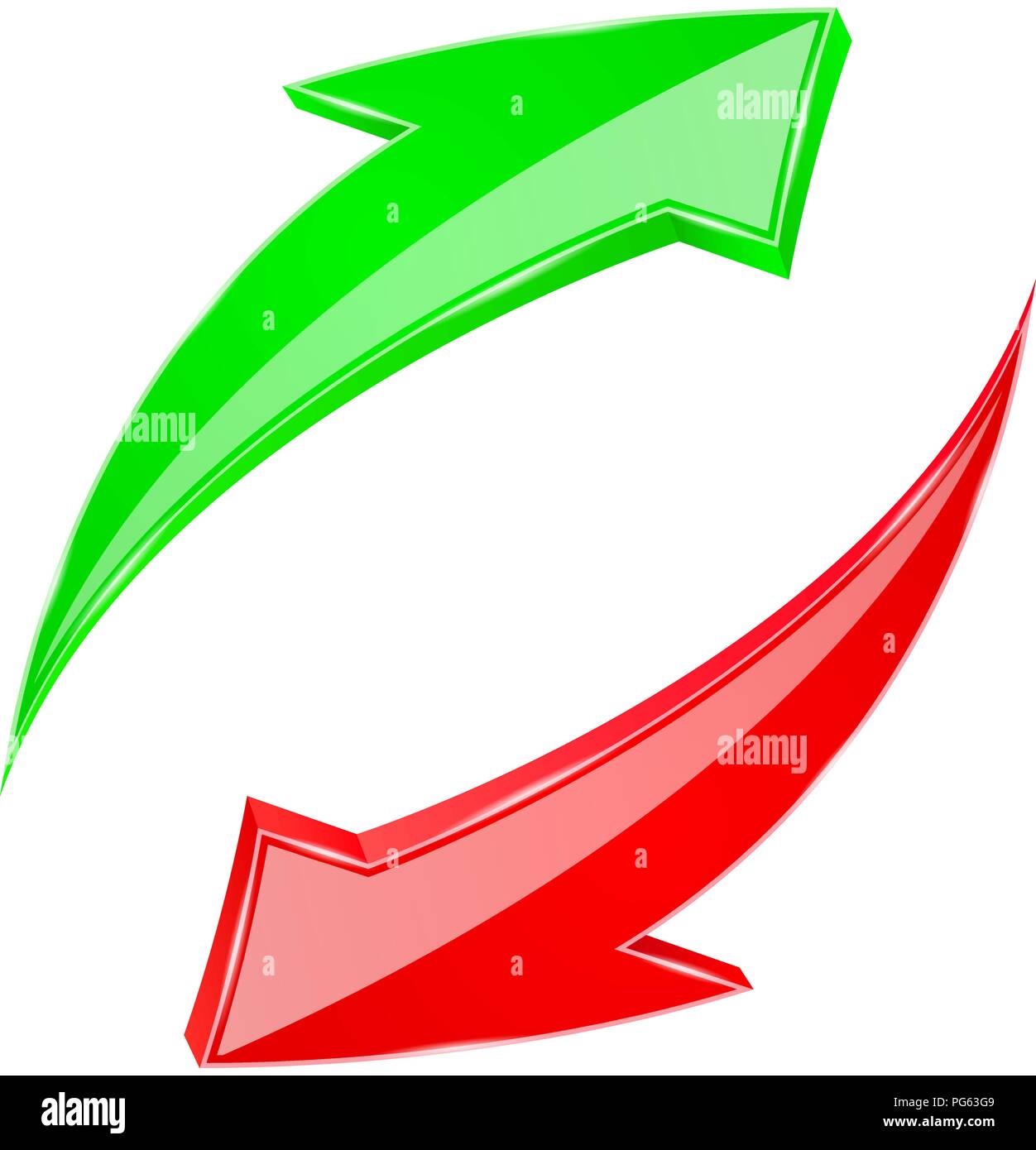 Red and green 3d arrows. Up ad down signs Stock Vector