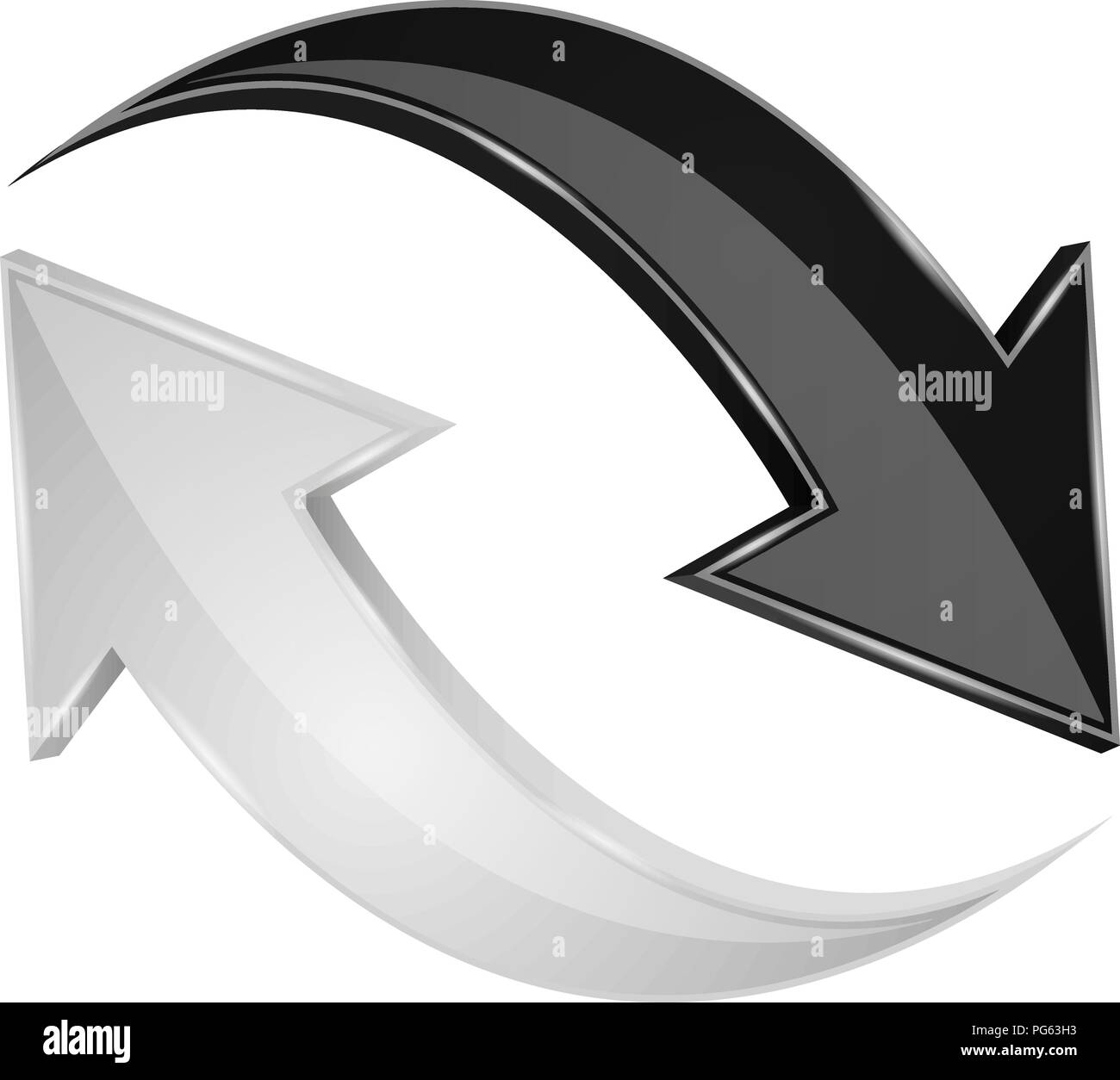 Black and white 3d arrows. Refresh sign Stock Vector