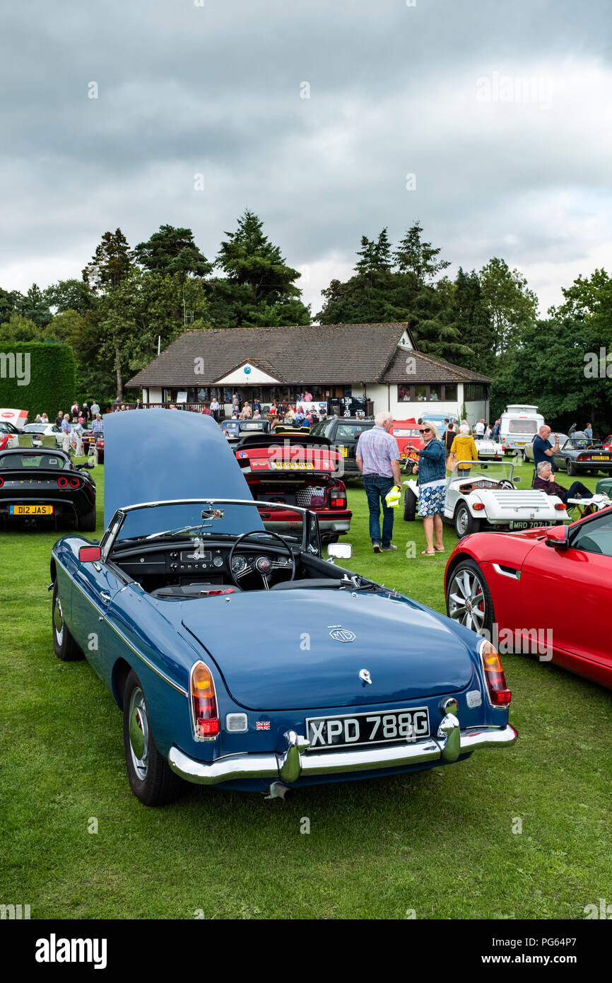 A blue MGB roadster at a classic car show in Wales. Stock Photo