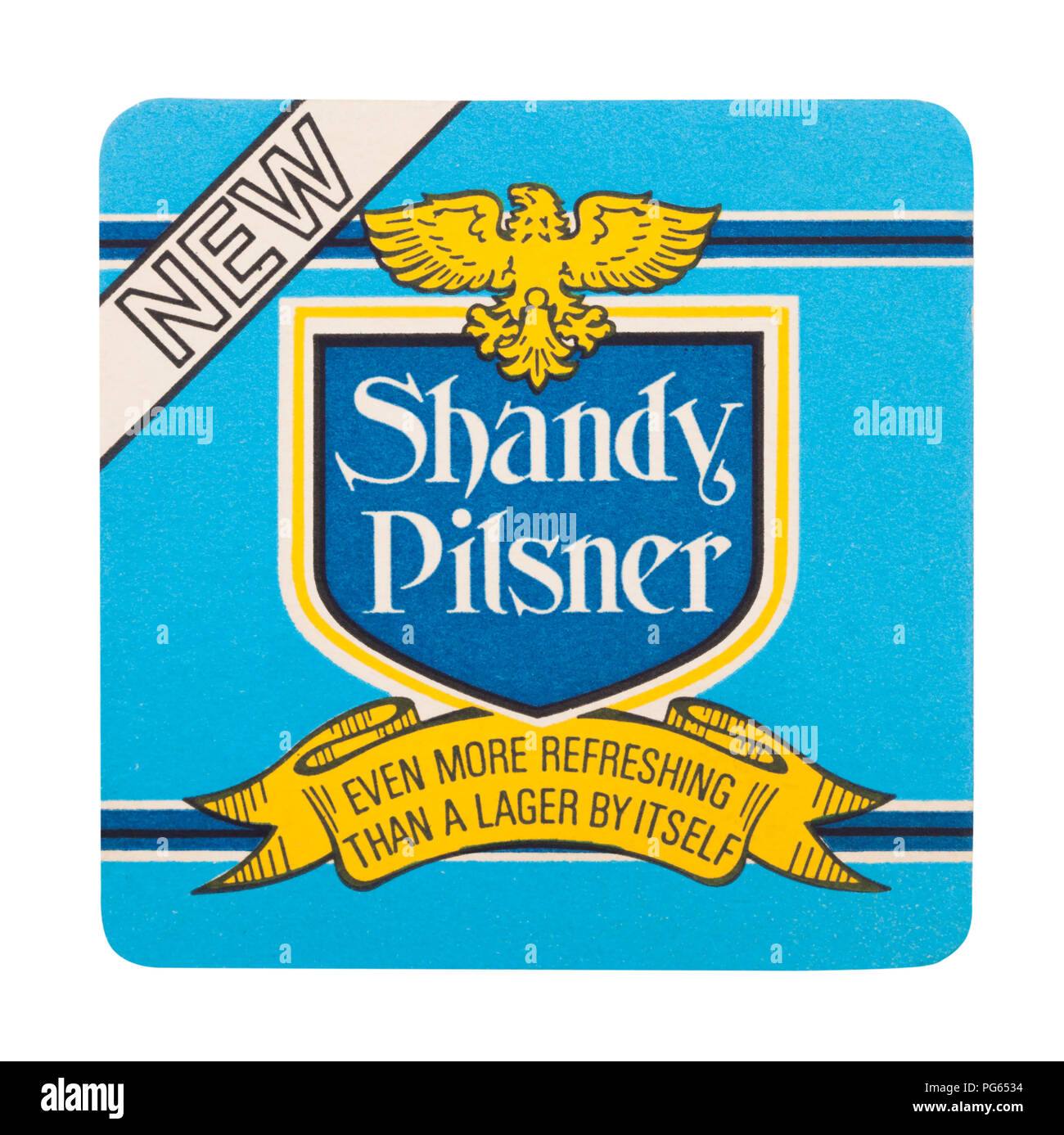 LONDON, UK - AUGUST 22, 2018: Shandy Pilsner paper beer beermat coaster isolated on white background. Stock Photo