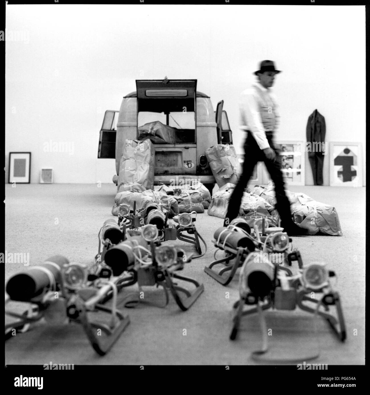 At the Moderna Museet in Stockholm, Joseph Beuys sets up his art project titled 'The Pack.' Stock Photo