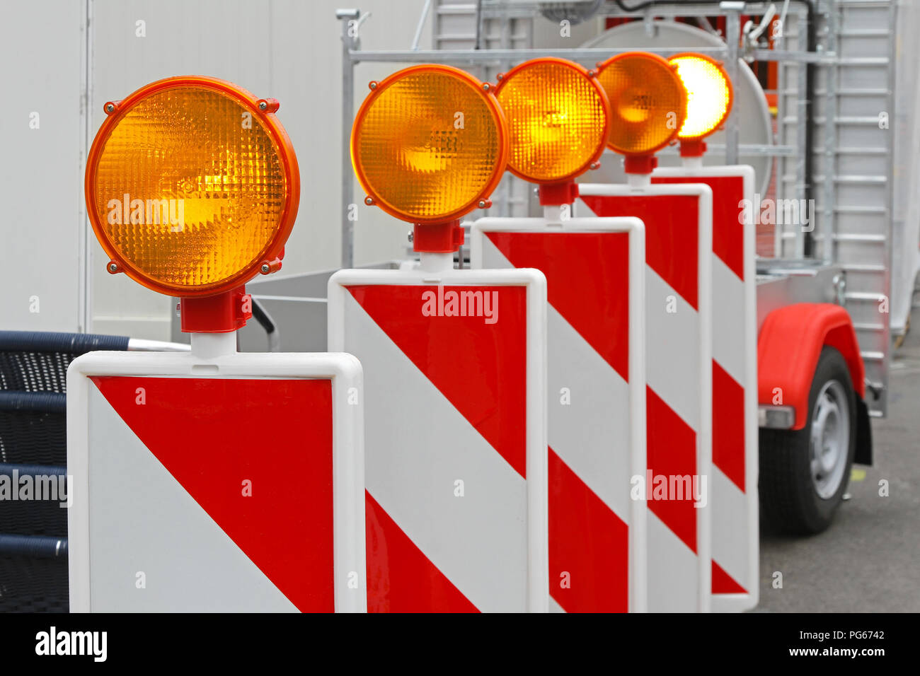 Flashing beacon lights for road works safety Stock Photo Alamy