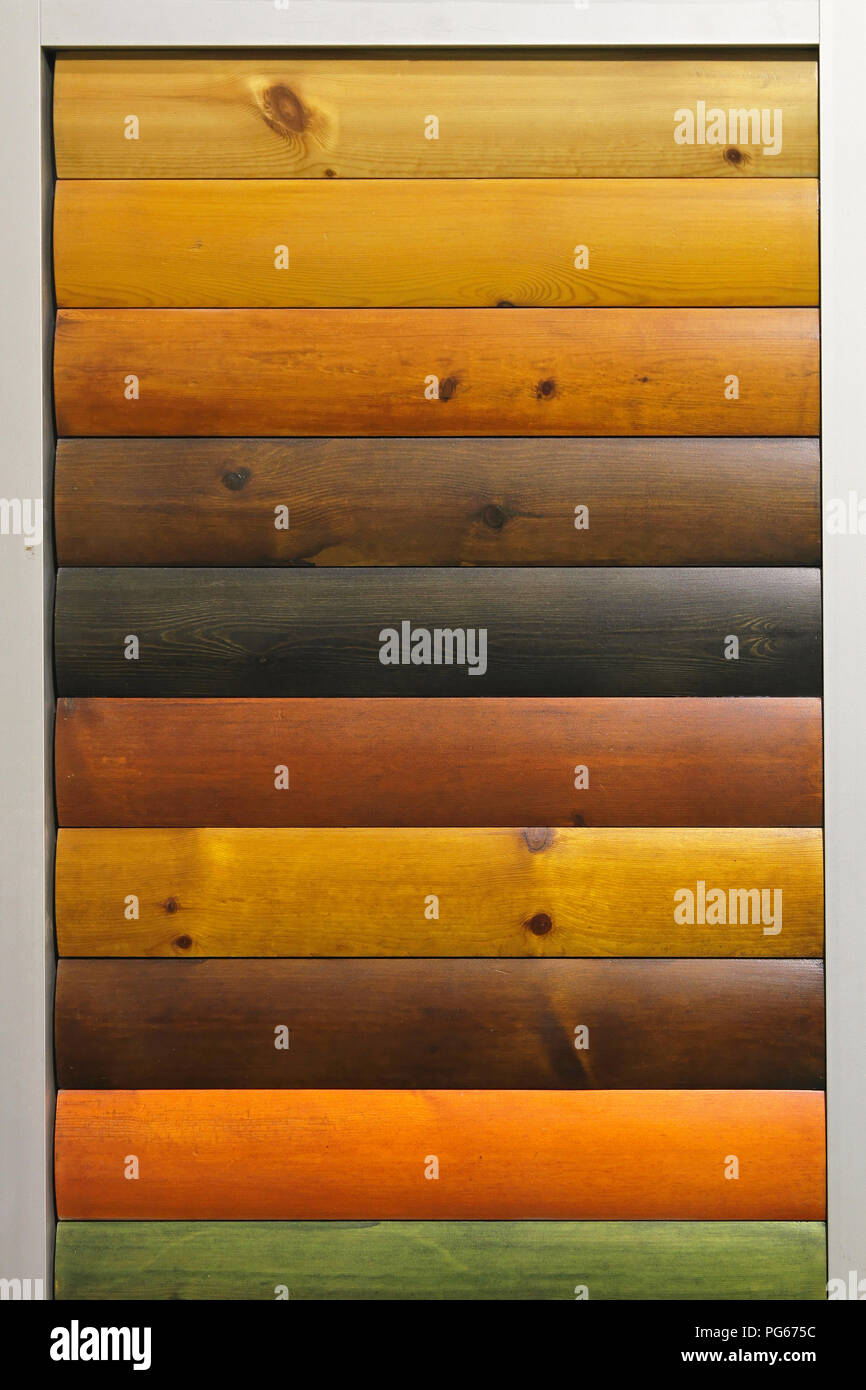 Wood stain varnish color samples Stock Photo - Alamy