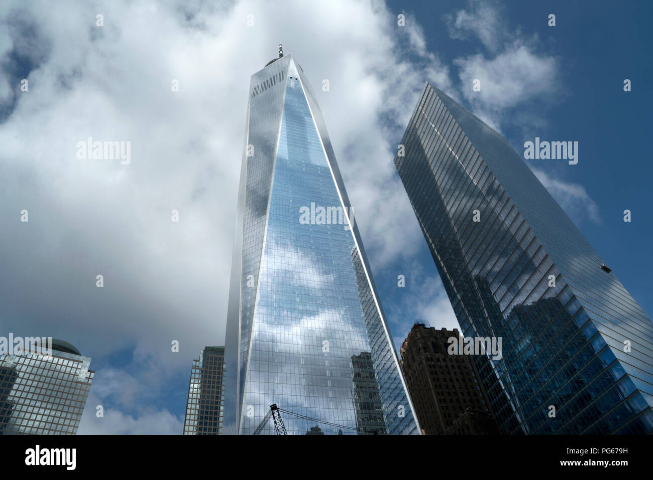 1 World Trade Center and 7 World Trade Center in Manhattan’s Financial District were constructed after the attack of September 11, 2001. Stock Photo