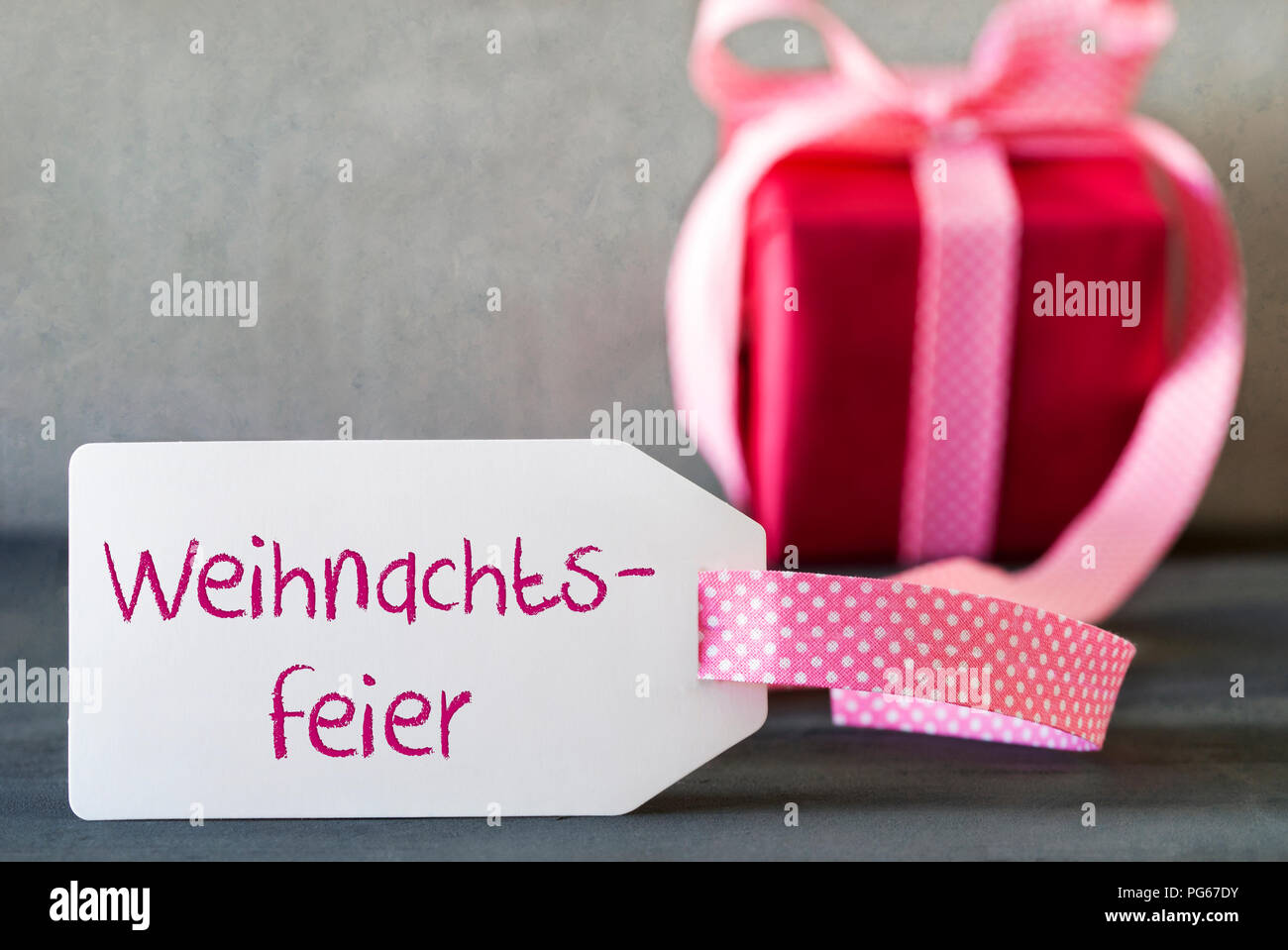 Pink Gift, Label, Weihnachtsfeier Means Christmas Party Stock Photo