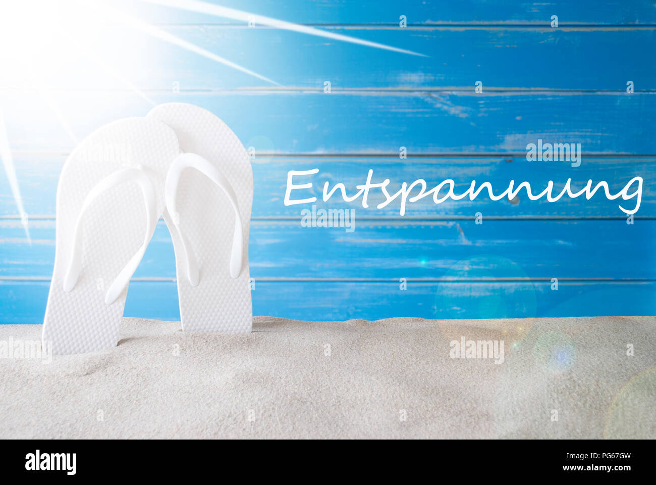 Sunny Summer Blue Background, Entspannung Means Relaxation Stock Photo