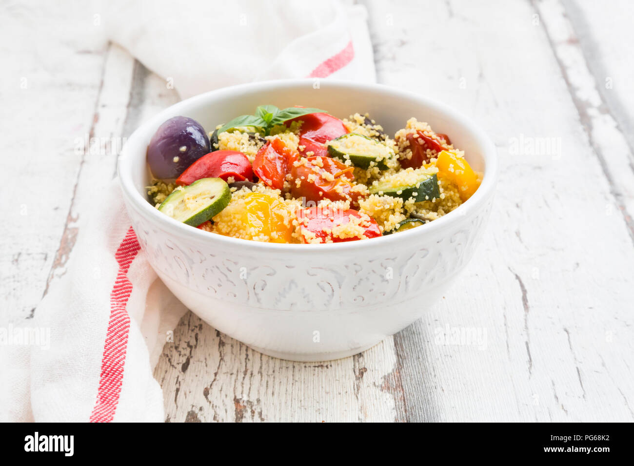 Couscous with grilled vegetables, aubergine, zucchini, paprika, tomato