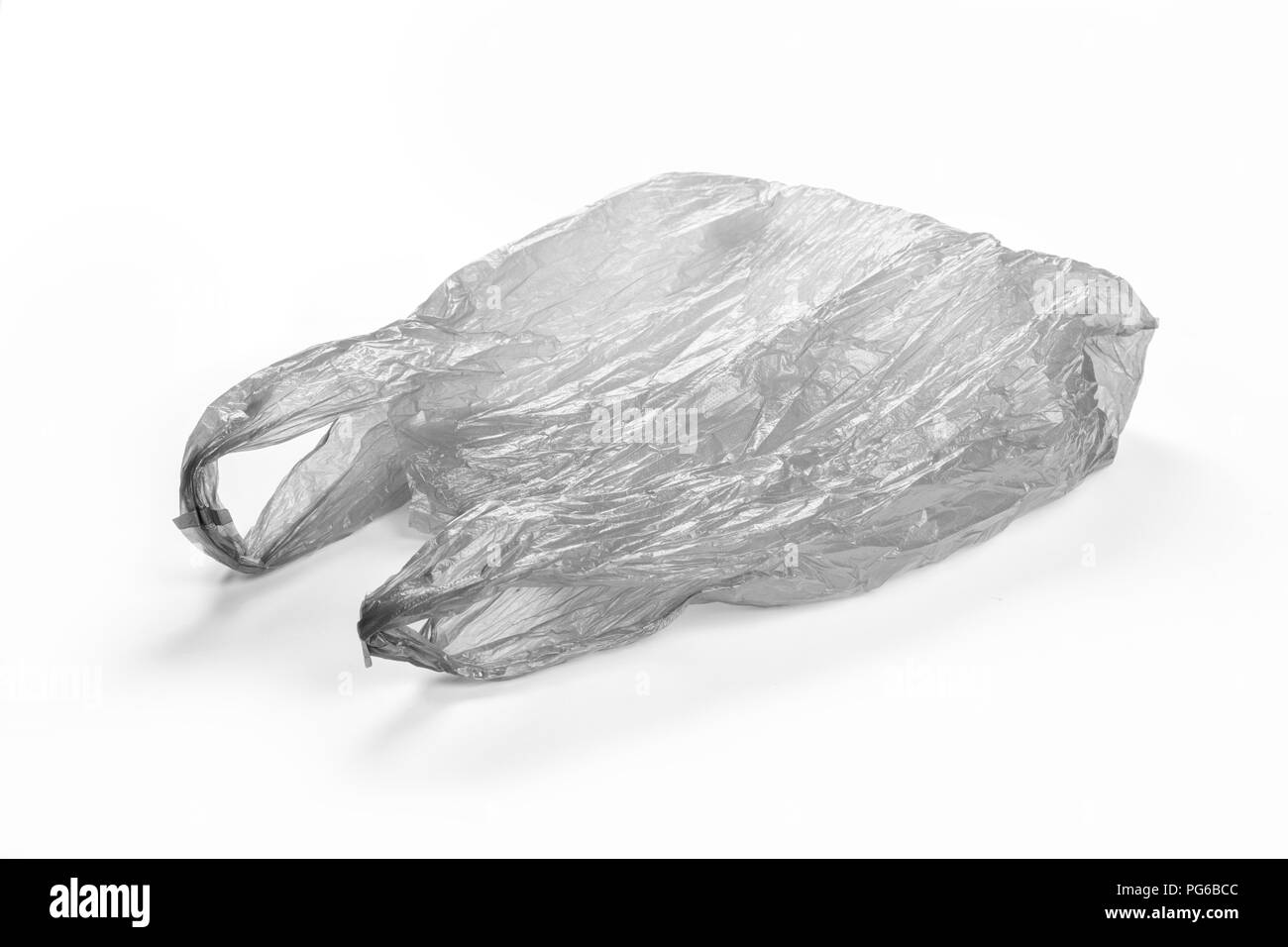 gray Plastic Bag close up with white background Stock Photo