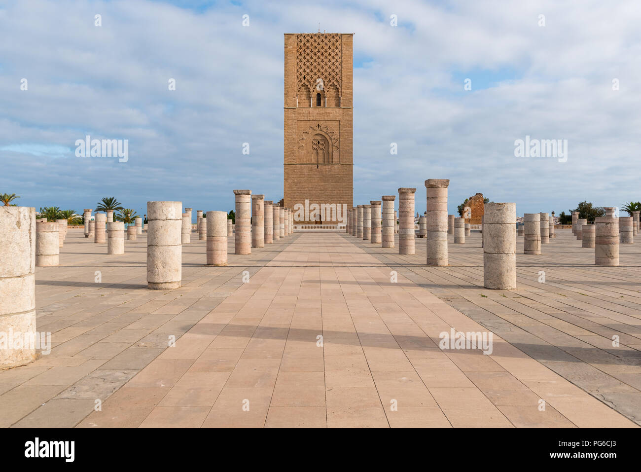 Minaret of Tour Hassan, a partly built old mosque in Rabat, Morocco ...
