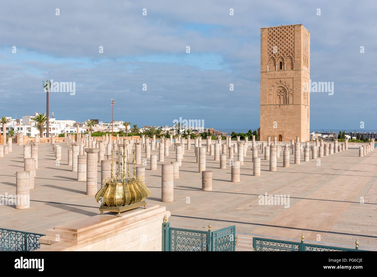 Minaret of Tour Hassan, a partly built old mosque in Rabat, Morocco ...