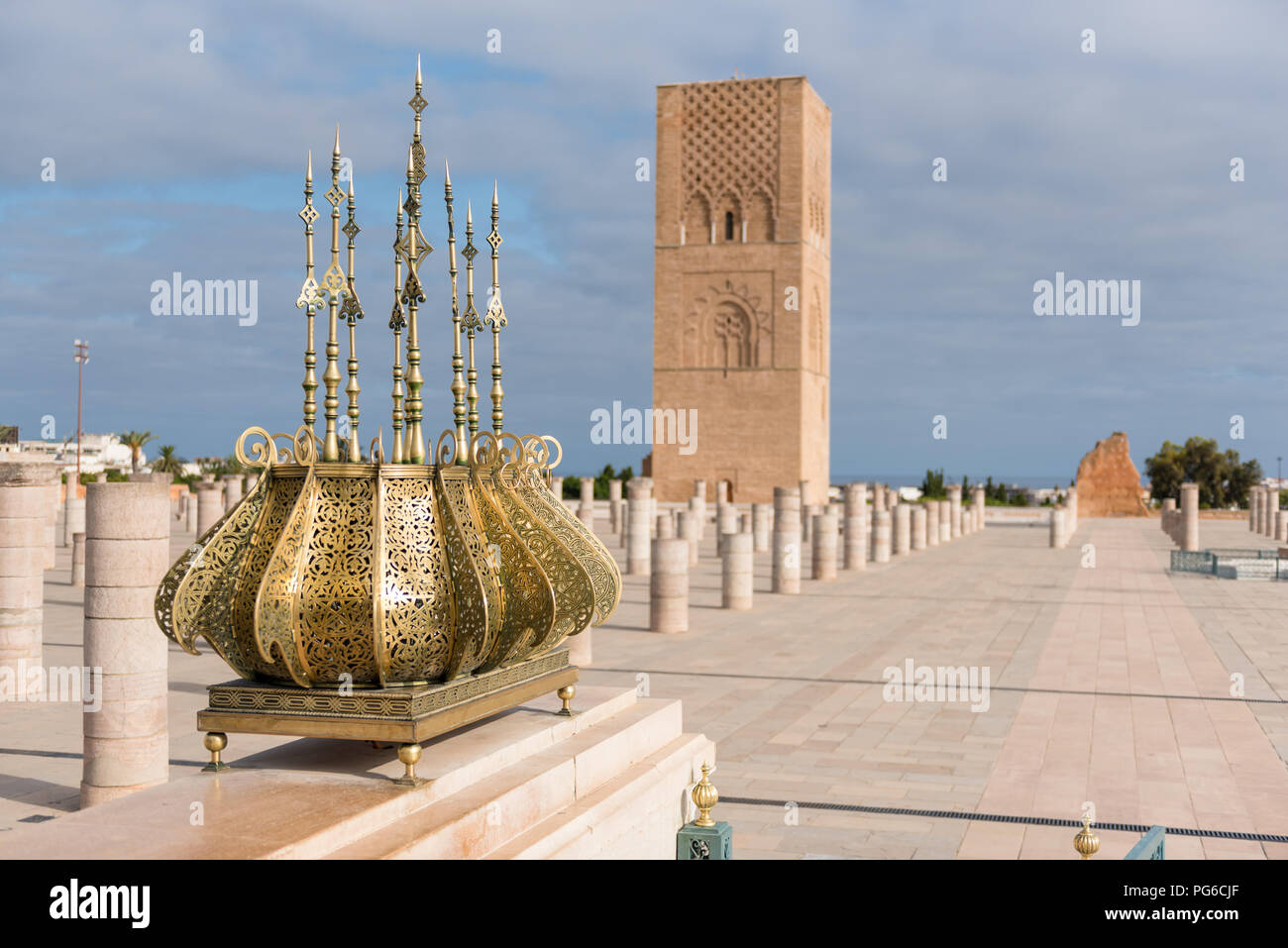 Minaret of Tour Hassan, a partly built old mosque in Rabat, Morocco ...