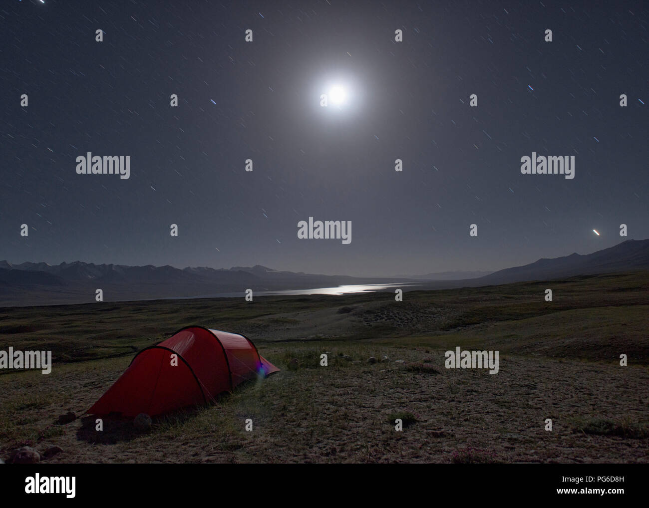 Moonscape over Lake Zorkul, Tajikistan Stock Photo