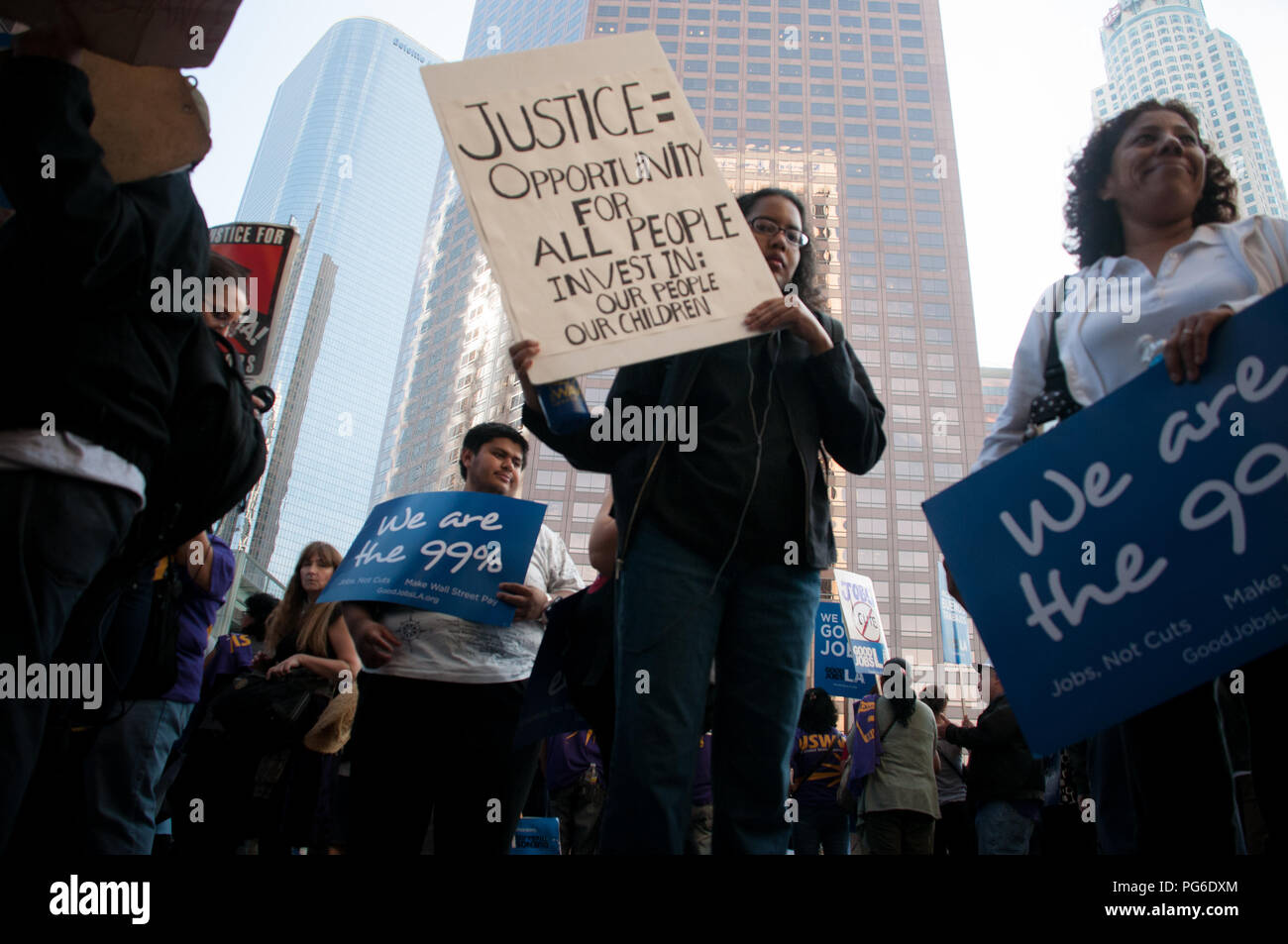 LOS ANGELES - NOVEMBER 17: Occupy LA  protesters march on November 17, 2011 in Los Angeles, CA. Stock Photo