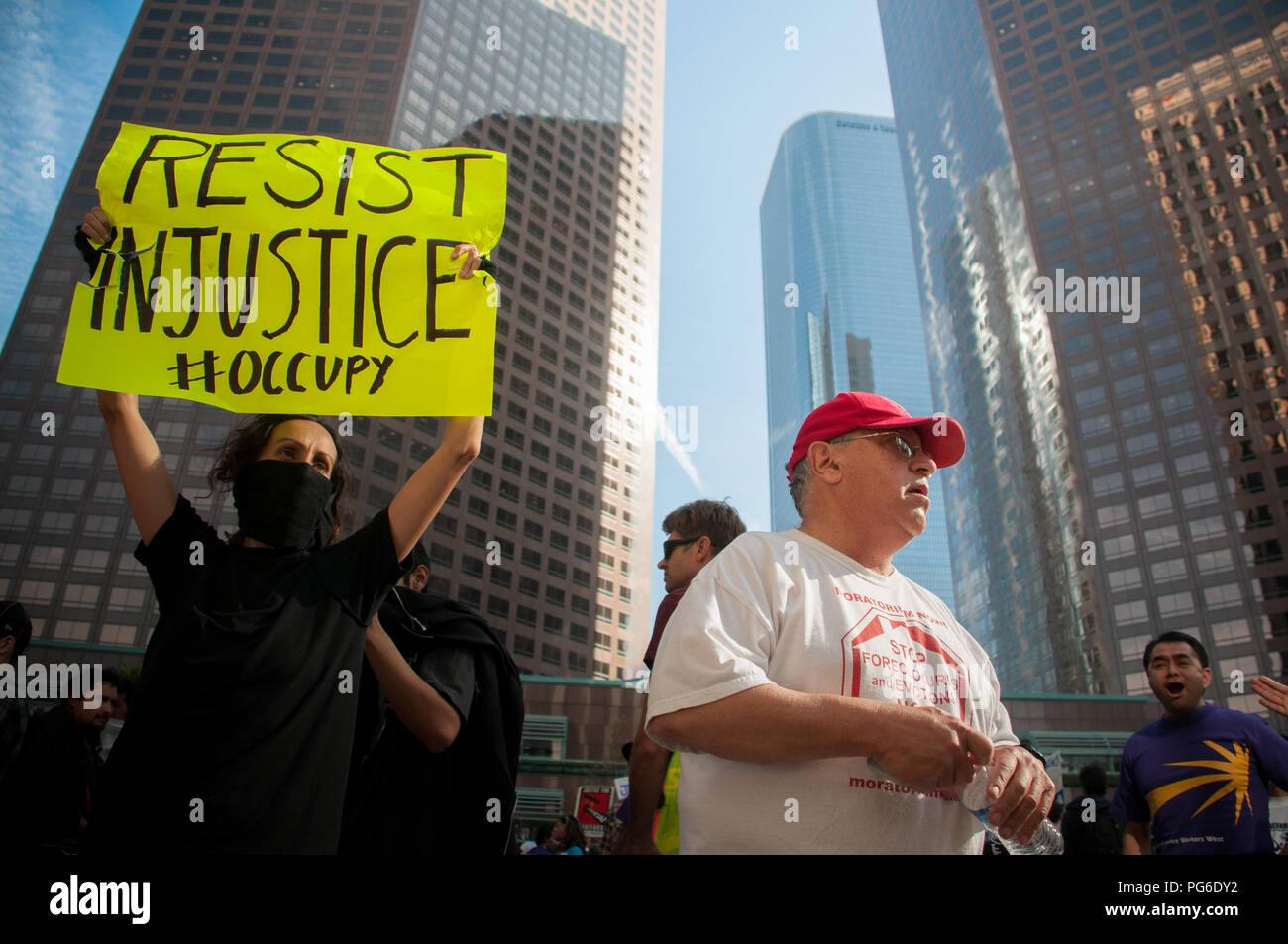 LOS ANGELES - NOVEMBER 17: Occupy LA  protesters march on November 17, 2011 in Los Angeles, CA. Stock Photo