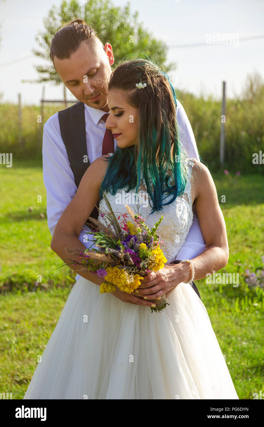 Happy bride and groom after wedding ceremony Stock Photo Alamy