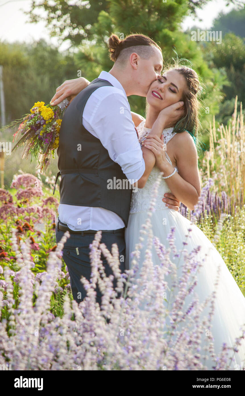 Happy bride and groom after wedding ceremony Stock Photo Alamy