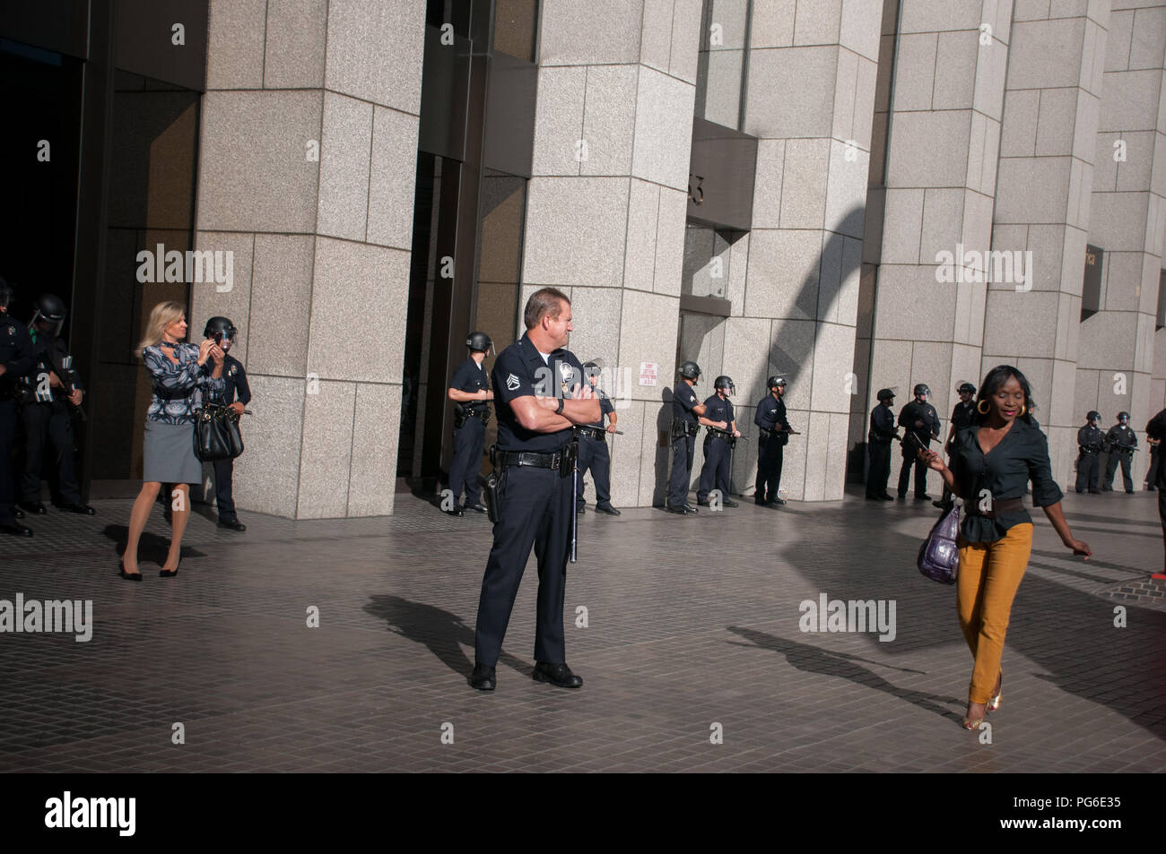 LOS ANGELES - NOVEMBER 17: Occupy LA  protesters march on November 17, 2011 in Los Angeles, CA. Stock Photo