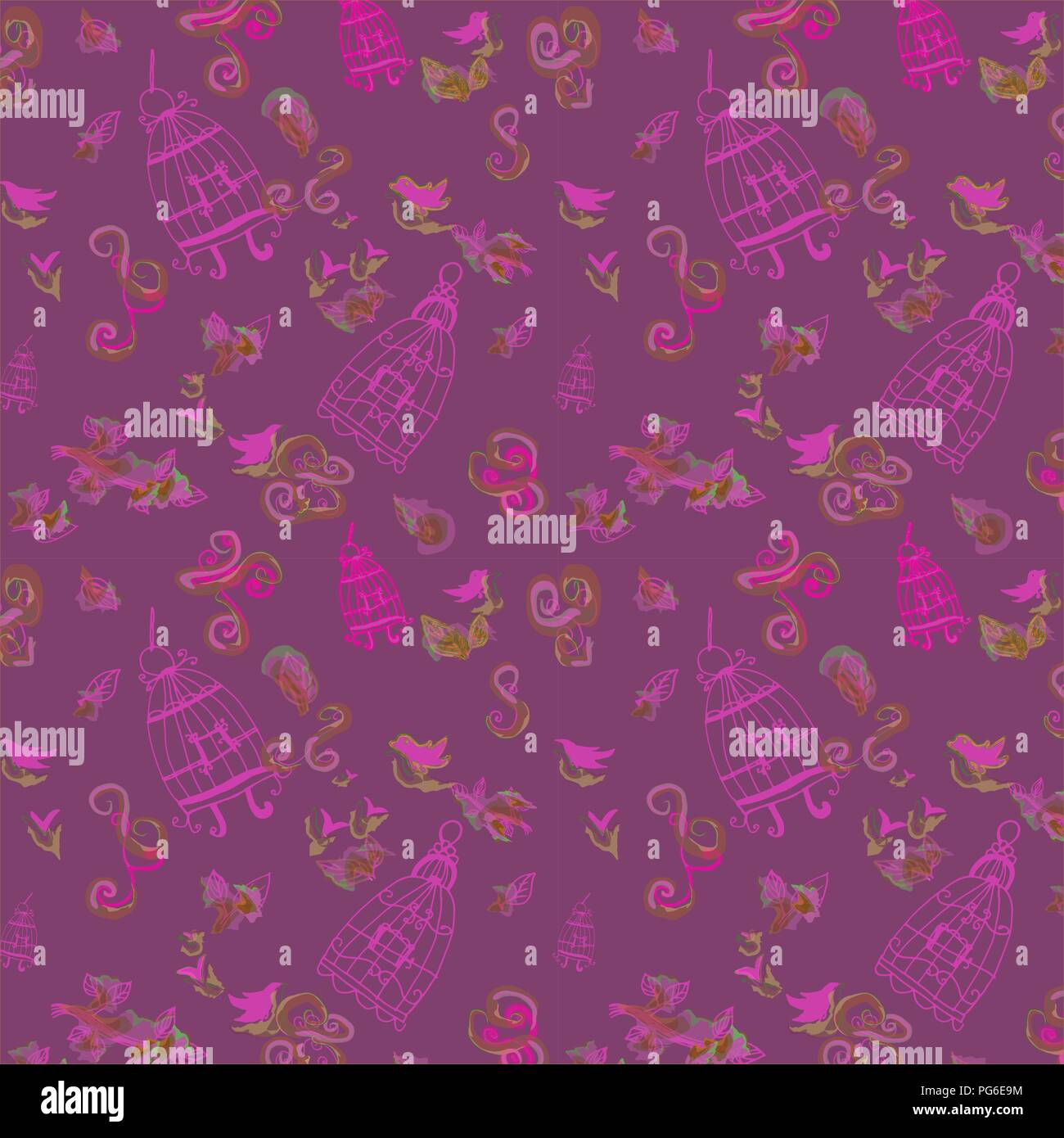 Vintage birds and birdcages. Pattern. Wallpaper. Stock Vector