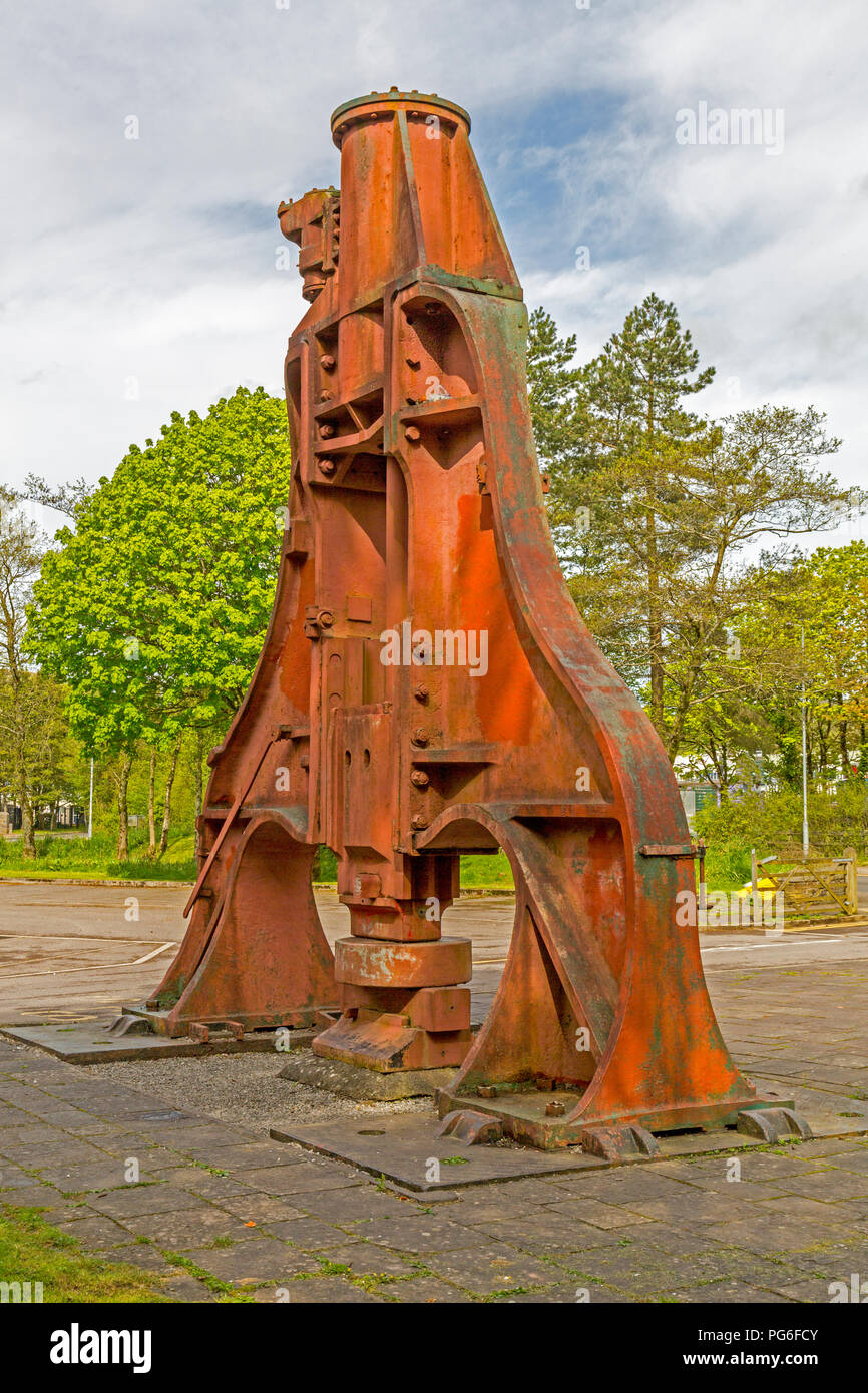 A preserved steam hammer at Blaenavon Ironworks, now a museum and UNESCO World Heritage Site in Blaenavon, Gwent, Wales, UK Stock Photo