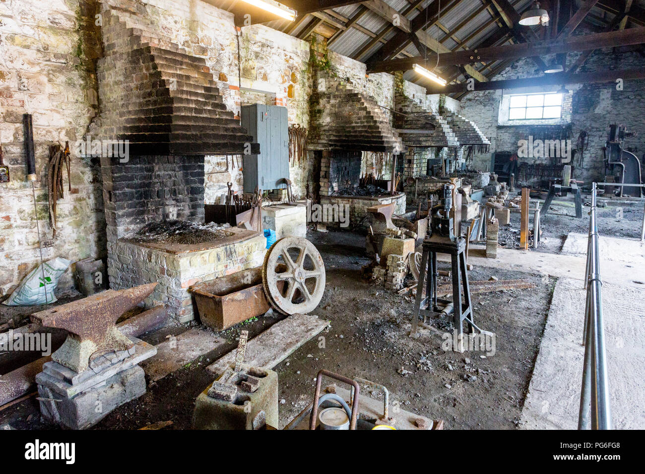 The foundry with its row of forges at Big Pit - a former coal mine now a UNESCO World Heritage Site in Blaenavon, Gwent, Wales, UK Stock Photo