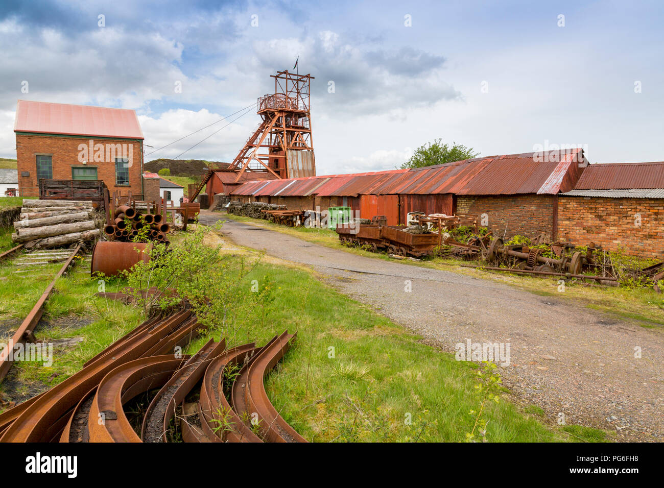 Rusting and decaying machinery at Big Pit a former coal mine now a UNESCO World Heritage Site in