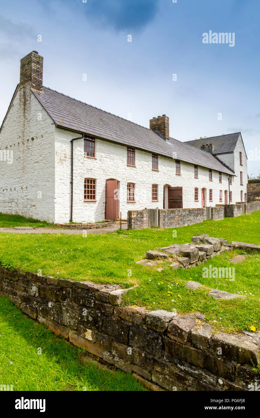 Stack Square worker's cottages preserved at Blaenavon Ironworks, now a museum and UNESCO World Heritage Site in Blaenavon, Gwent, Wales, UK Stock Photo