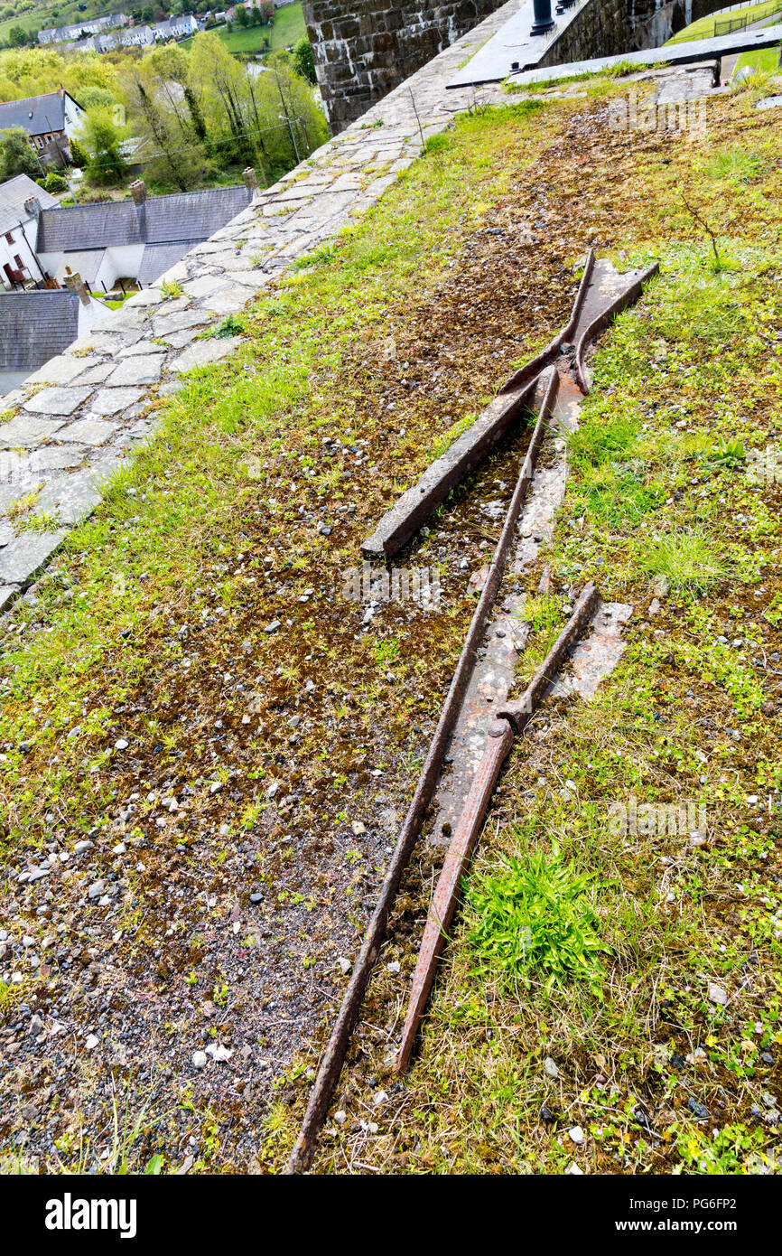 A piece of preserved railway pointwork at Blaenavon Ironworks, now a