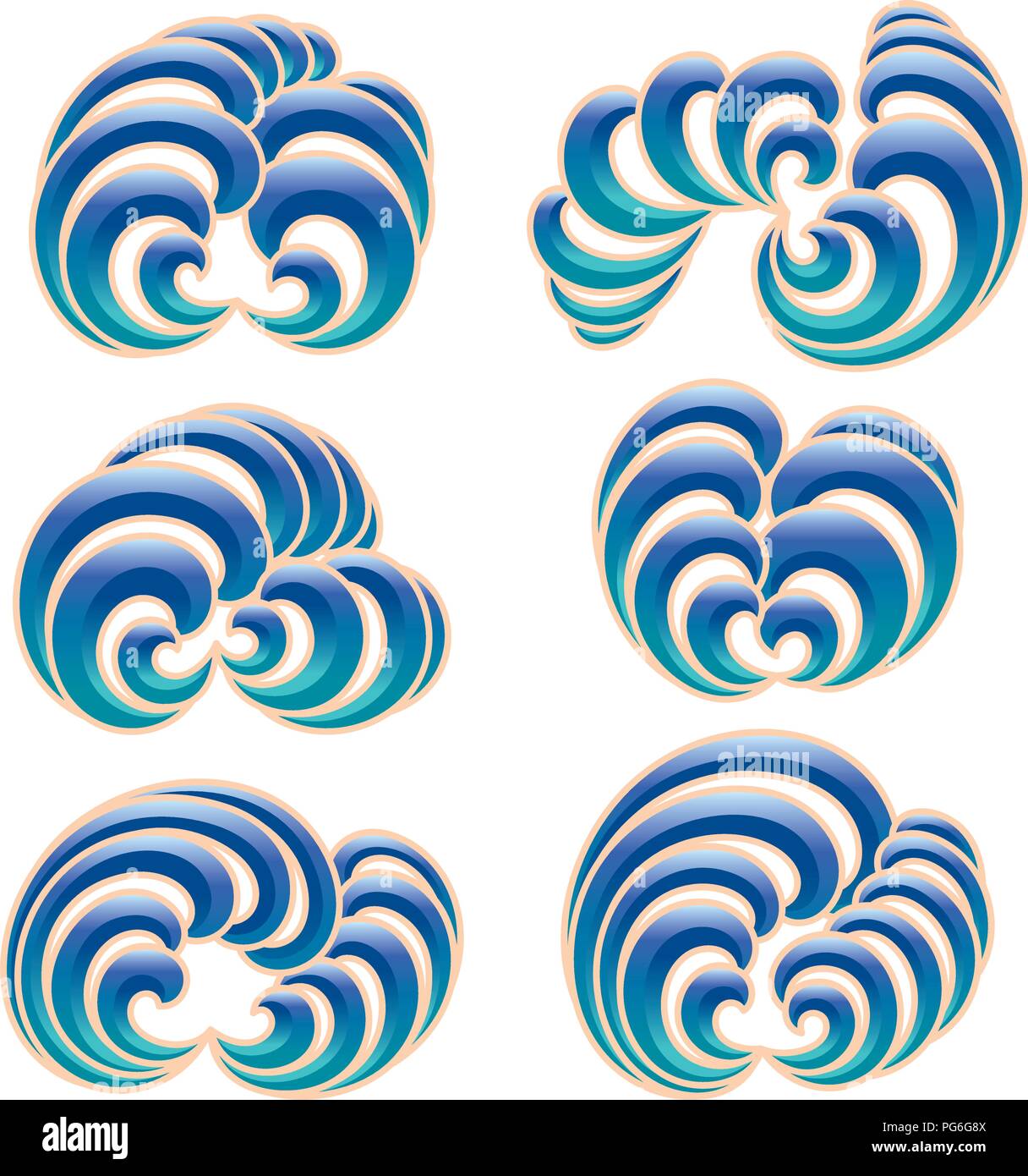 Set of Six Decorative Floral Curls. Vector Illustration Stock Vector