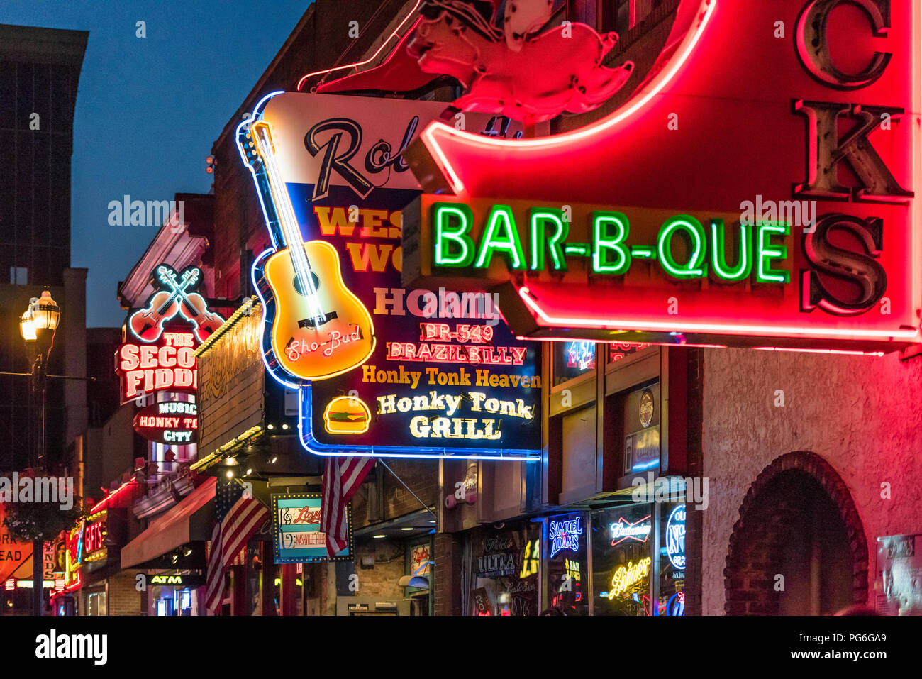 Country Music bars on Broadway, Nashville, Tennessee, USA. Stock Photo